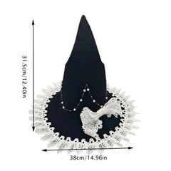 Women's Gothic Witch Hat – Halloween Cosplay Wizard Hat with Wide Brim and Lace Trim