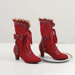 Women's Vintage Victorian Lace-Up Boots – Gothic Lolita Ruffle Trim High Heel Cosplay Shoes