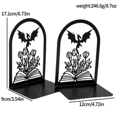 Iron Dragon Castle Bookends – Metal Fantasy Book Holder Set for Home, Library, or Office Decor