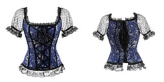 Women’s Lace-Embroidered Off-Shoulder Overbust Corset Blouse – Victorian Renaissance Fantasy Bustier Top