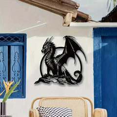 Majestic Dragon Wall Art – Black Iron Metal Fantasy Decor for Home, Office, or Garden