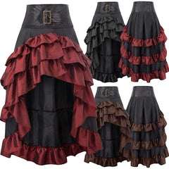 Women’s Steampunk Gothic High-Waist Ruffled Bustle Skirt with Belt – Victorian Pirate & Renaissance Cosplay Costume