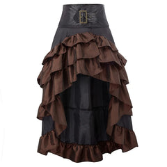 Women’s Steampunk Gothic High-Waist Ruffled Bustle Skirt with Belt – Victorian Pirate & Renaissance Cosplay Costume