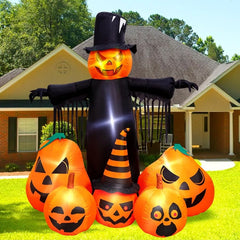 7FT Halloween Inflatable Pumpkin Scarecrow – Light-Up Yard Decoration with Glowing Jack-O’-Lanterns