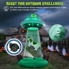 10 FT Halloween Inflatable UFO – Alien Abduction Blow Up Yard Decoration with Floating Cow & LED Lights