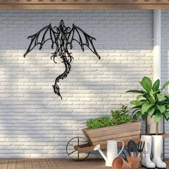 Mythic Dragon Wall Art – Black Iron Metal Fantasy Decor for Home, Office, or Garden