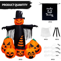 7FT Halloween Inflatable Pumpkin Scarecrow – Light-Up Yard Decoration with Glowing Jack-O’-Lanterns