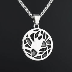 Stainless Steel Round Dragon Pendant – Circular Winged Guardian Medieval Fantasy Jewelry Charm