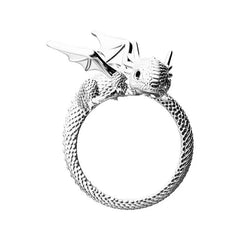 Adjustable Cute Baby Dragon Wrap Ring – Silver Fantasy Dragon Band for Men & Women