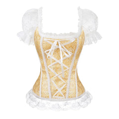 Women’s Lace-Embroidered Off-Shoulder Overbust Corset Blouse – Victorian Renaissance Fantasy Bustier Top