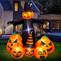 7FT Halloween Inflatable Pumpkin Scarecrow – Light-Up Yard Decoration with Glowing Jack-O’-Lanterns