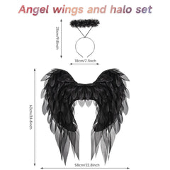 Dreamy Angel Wings & Halo Set — Wearable Costume Feather Wings with Halo Headband for Cosplay, Halloween, Photo Props & Festivals