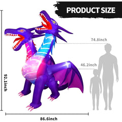 7.5FT Halloween Inflatable Two-Headed Purple Dragon – Light-Up Yard Decoration for Outdoor Fantasy & Spooky Displays