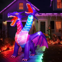 7.5FT Halloween Inflatable Two-Headed Purple Dragon – Light-Up Yard Decoration for Outdoor Fantasy & Spooky Displays