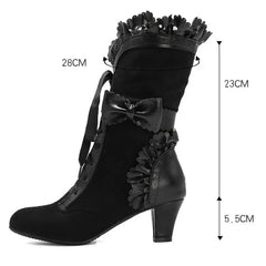 Women's Vintage Victorian Lace-Up Boots – Gothic Lolita Ruffle Trim High Heel Cosplay Shoes