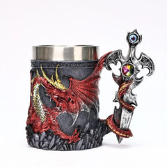 Dragon Lair Tankard – Medieval Fantasy Mug with Gemstone Sword Handle and Stainless Steel Interior