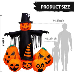 7FT Halloween Inflatable Pumpkin Scarecrow – Light-Up Yard Decoration with Glowing Jack-O’-Lanterns
