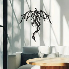 Mythic Dragon Wall Art – Black Iron Metal Fantasy Decor for Home, Office, or Garden