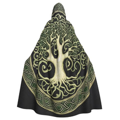 Women’s Hooded Tree of Life Cloak – Celtic Medieval Costume Cape for Witch & Elf Cosplay