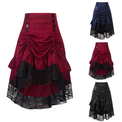 Women’s Gothic Steampunk High-Waist Lace Bustle Skirt – Victorian Pirate Cosplay & Renaissance Costume