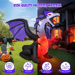 8FT Halloween Inflatable Black Dragon – Giant Light-Up Yard Decoration with Wings, Horns, & Glowing Belly