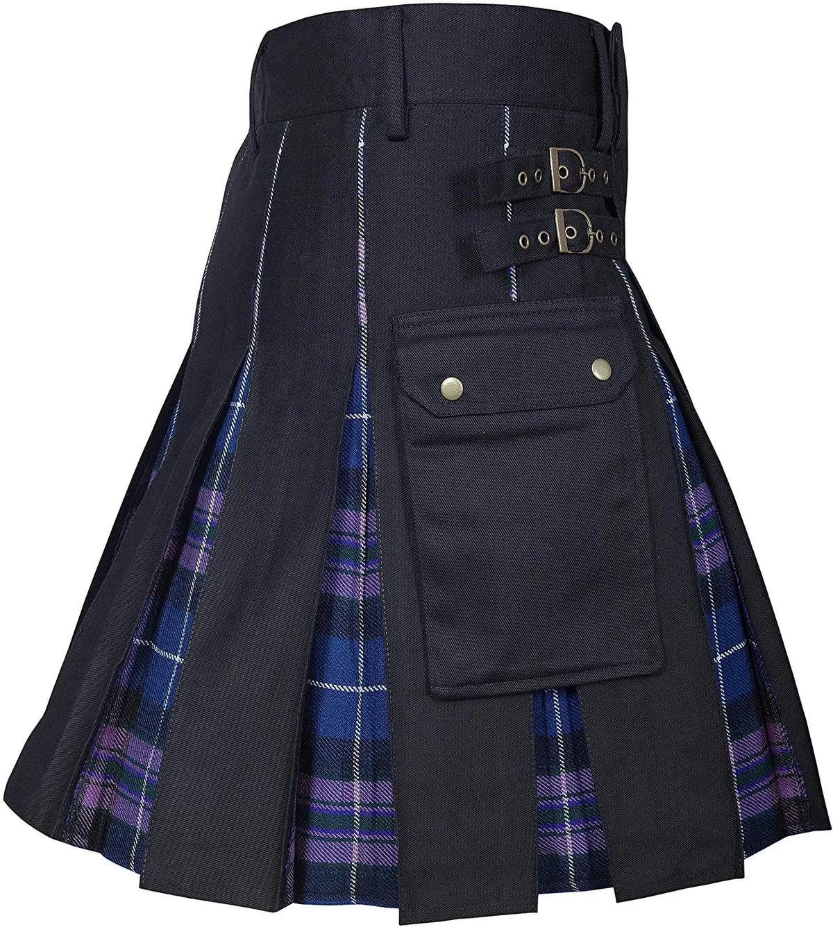 Men’s Tactical Utility Kilt – Pleated Tartan Cargo Pockets Scottish Highland Renaissance Irish Skirt