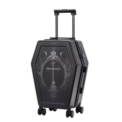 Gothic Coffin Rolling Suitcase – Medieval Vampire Travel Luggage with Cross Design for Gothic & Fantasy Travelers