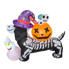 5FT Long Halloween Inflatable Skeleton Dachshund Dog – Light-Up Yard Decoration with Pumpkin & Ghost