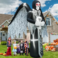 12FT Halloween Inflatable Grim Reaper with Wings – Giant Light-Up Yard Decoration with Sword & Glowing Eyes