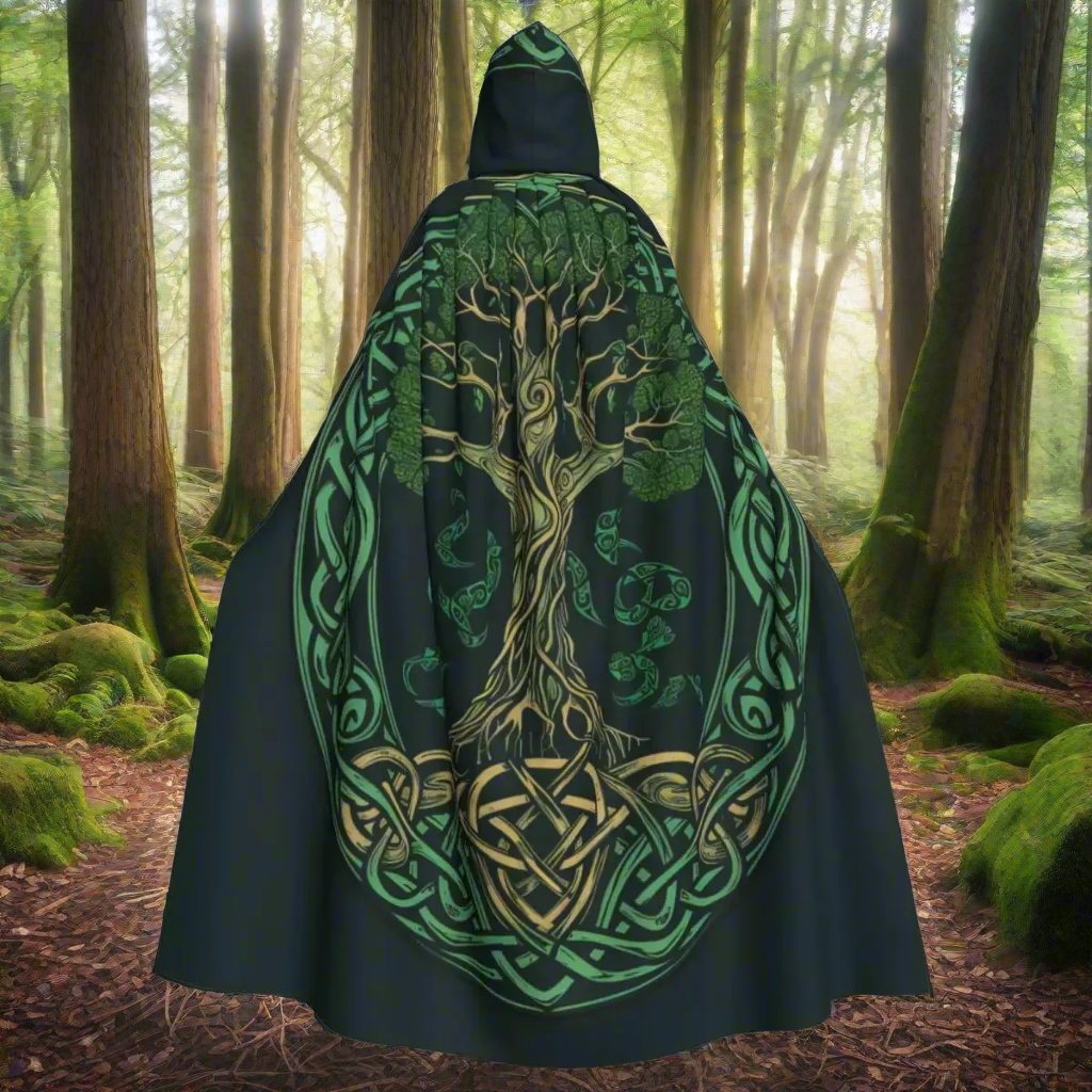 Women’s Hooded Tree of Life Cloak – Celtic Medieval Costume Cape for Witch & Elf Cosplay