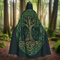 Women’s Hooded Tree of Life Cloak – Celtic Medieval Costume Cape for Witch & Elf Cosplay