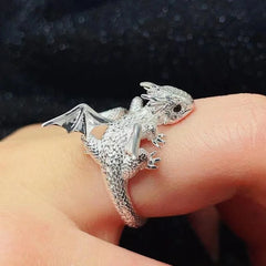 Adjustable Cute Baby Dragon Wrap Ring – Silver Fantasy Dragon Band for Men & Women