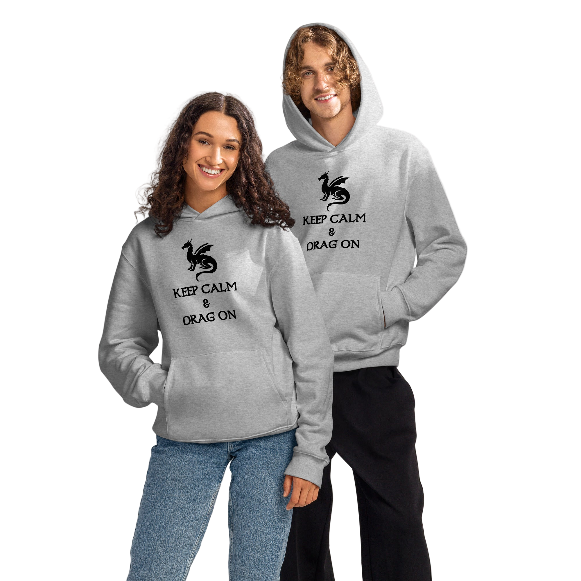 Adult Unisex Oversized Heavyweight Dragon Hoodie – "Keep Calm & Drag On" Design (Black Logo)