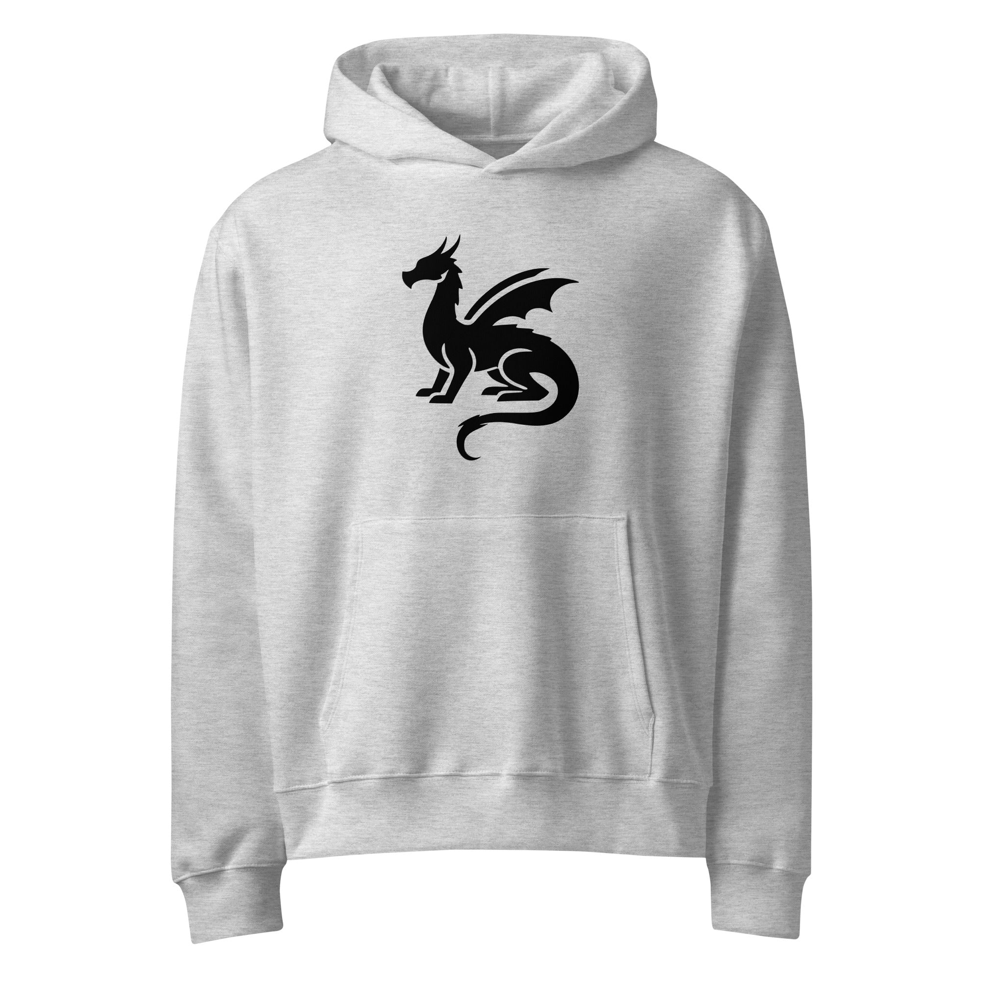 Adult Unisex Oversized Heavyweight Dragon Hoodie – Official Black Dragon Fantasy Logo (Black)
