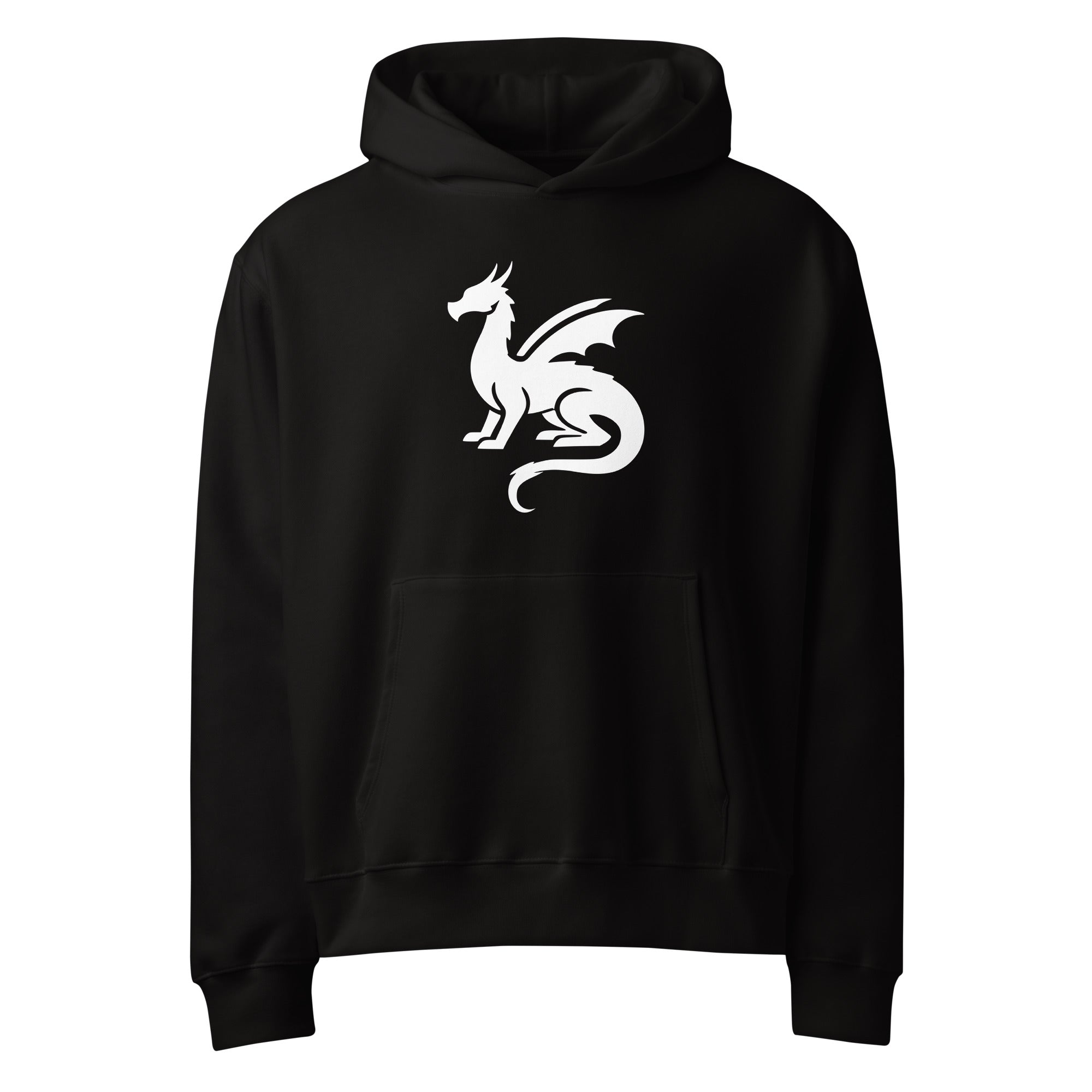 Adult Unisex Oversized Heavyweight Dragon Hoodie – Official Black Dragon Fantasy Logo (White)