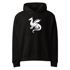 Adult Unisex Oversized Heavyweight Dragon Hoodie – Official Black Dragon Fantasy Logo (White)
