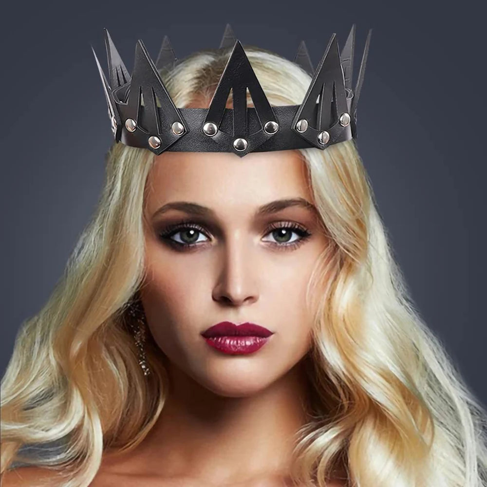 Dark Medieval Spiked PU Leather Crown – Fantasy King, Queen & Warrior Headpiece