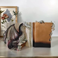 Dragon Guardian Bookends – Resin Fantasy Dragon Statue Book Holder Set for Home Library or Office Decor