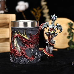 Dragon Lair Tankard – Medieval Fantasy Mug with Gemstone Sword Handle and Stainless Steel Interior