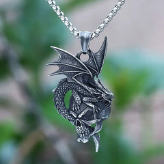 Dragon & Skull Pendant – Stainless Steel Fantasy Necklace of Power and Protection