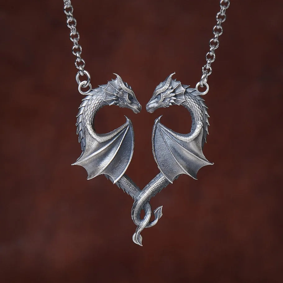Eternal Dragon Heart Romantic Lovers Necklace – Stainless Steel Fantasy Pendant