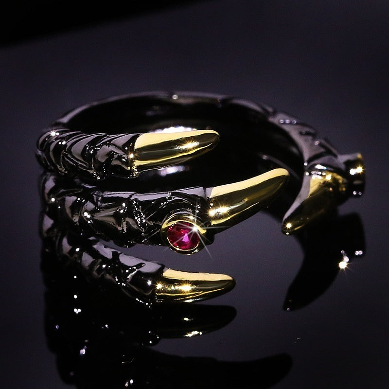 Gothic Dragon Claw Ring – Two-Tone Zinc Alloy with Pink Zircon Eye