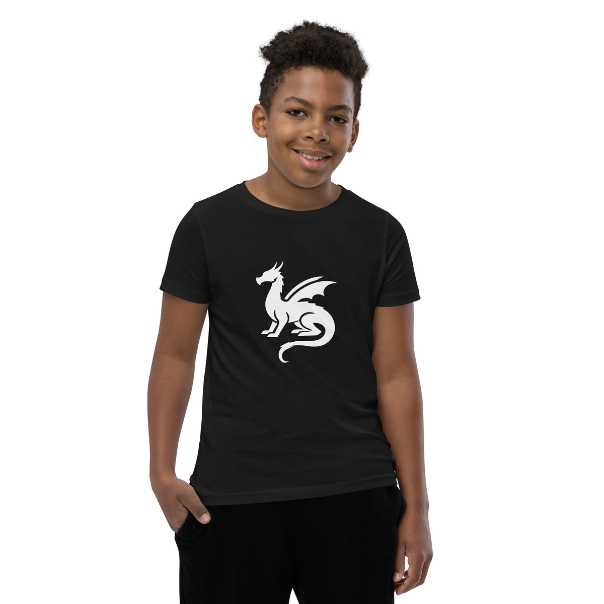 Kids' Unisex Dragon Short Sleeve T-Shirt - Official Black Dragon Fantasy Logo (White)