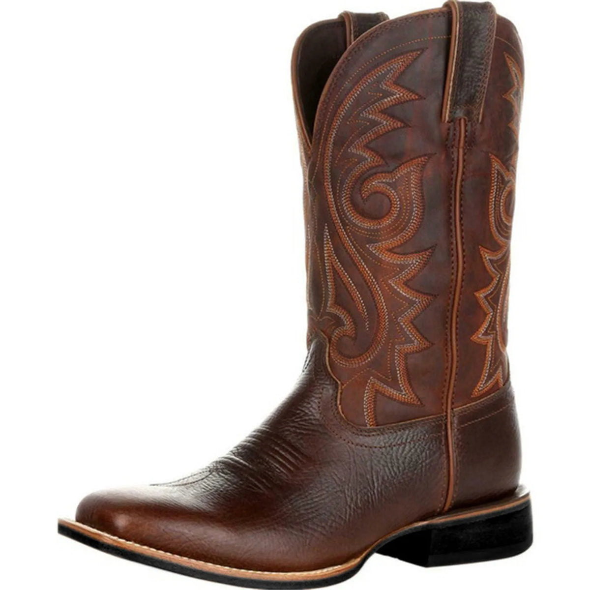 Men’s Classic Western Cowboy Boots – Handmade Faux Leather Mid-Calf Embroidered Riding Boots