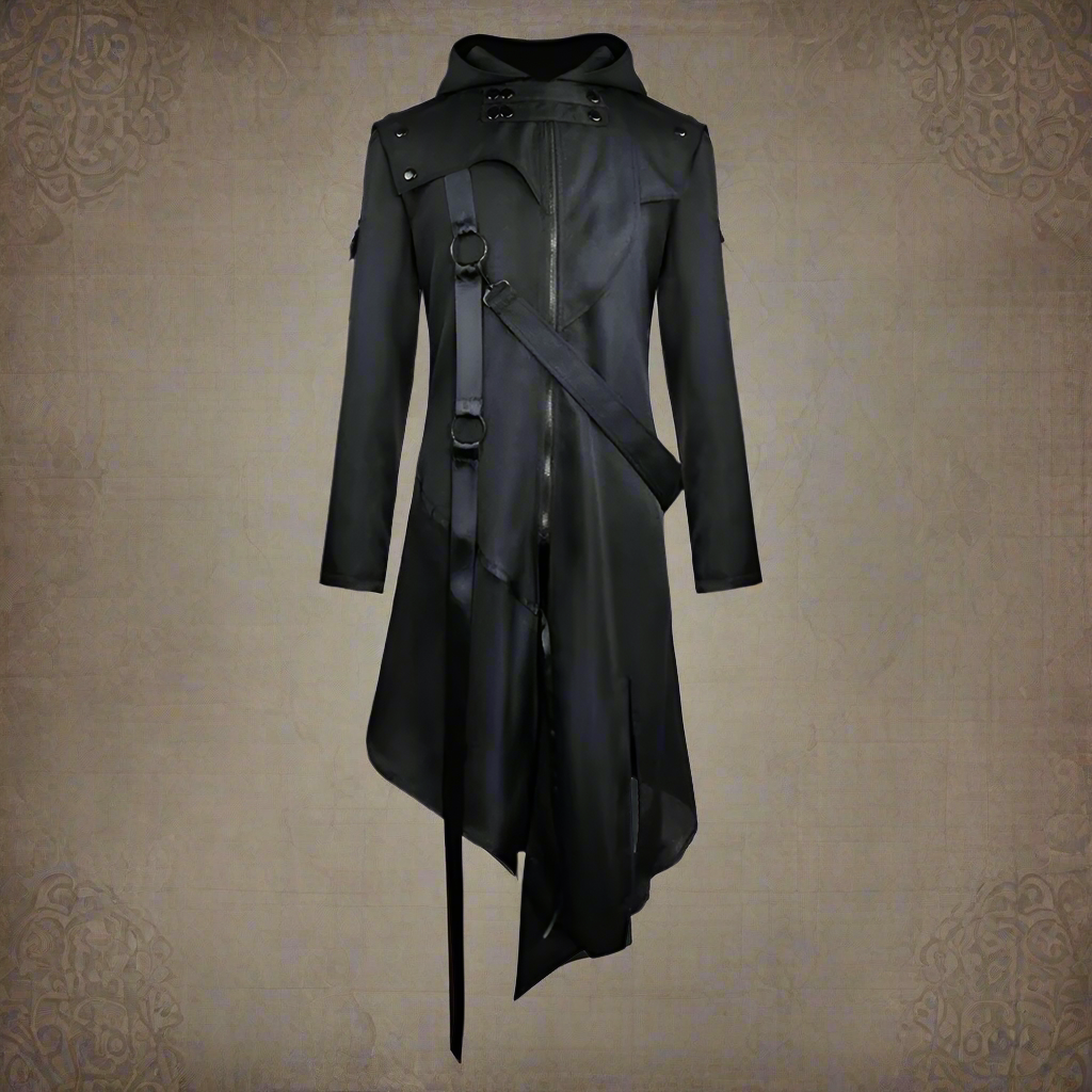 Men’s Gothic Steampunk Hooded Trench Coat Jacket