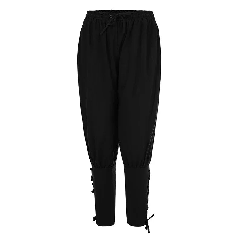 Men’s Laced Harem Pants – Renaissance LARP & Pirate Cosplay Trousers with Drawstring Waist