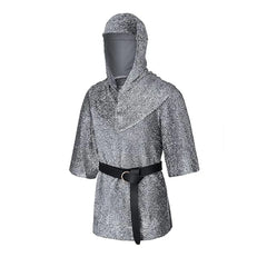 Men’s Medieval Knight Costume Set – Faux Chainmail Hooded Shirt, Belt & Bracers for Cosplay, Renaissance Faire & Halloween