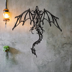 Mythic Dragon Wall Art – Black Iron Metal Fantasy Decor for Home, Office, or Garden