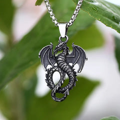Stainless Steel Dragon Pendant – Winged Serpent of Power Medieval Fantasy Jewelry Charm