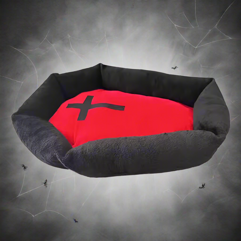 Vampire Coffin Pet Bed – Plush Washable Cat & Dog Bed for Halloween, Gothic Home & Cosplay Decor